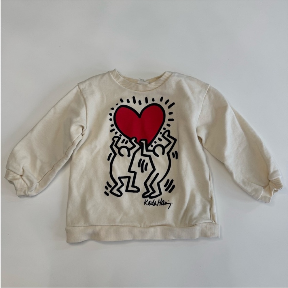 H&M Cream and Red Keith Haring Sweatshirt